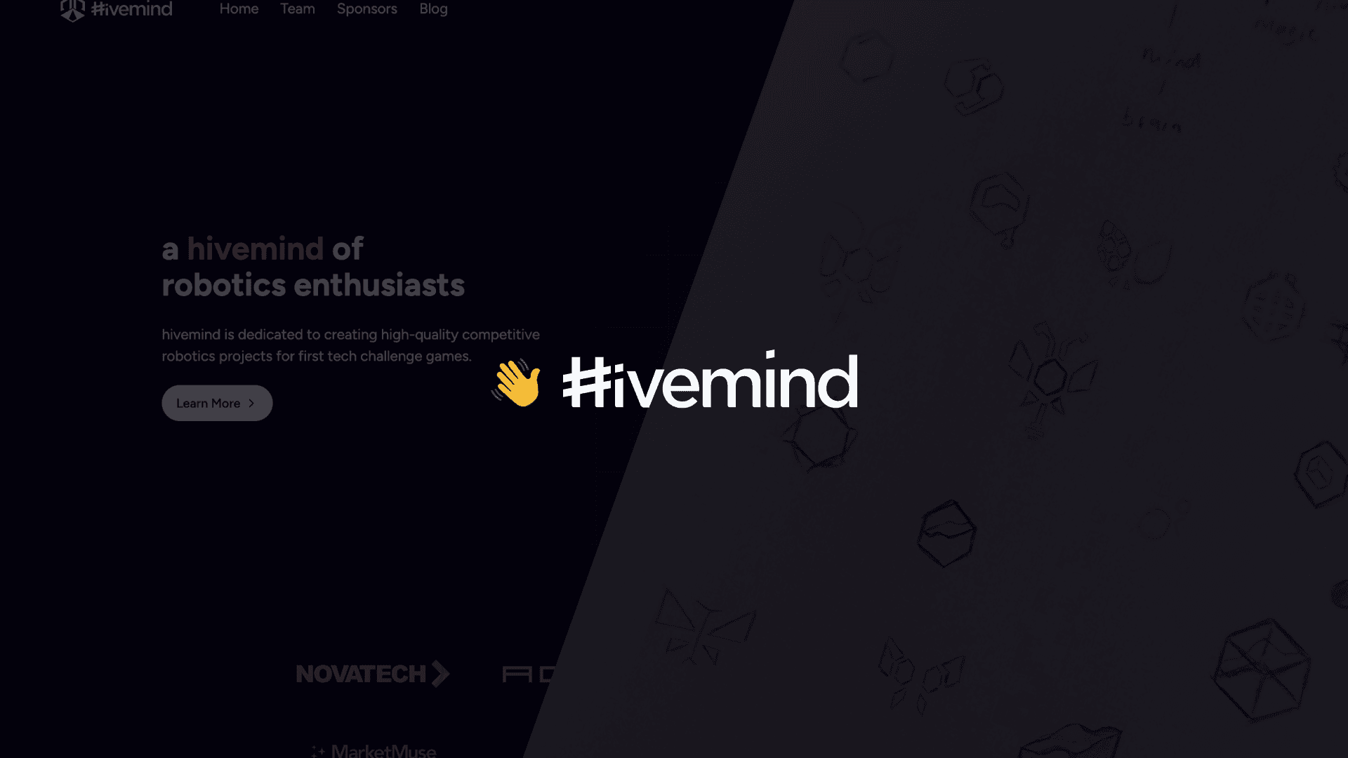 Old hivemind website and logo iterations, with a waving emoji on the top and the logo in our typeface